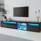 Unique Design TV Stand with 2 Glass Shelves, Ample Storage Space Media Console for TVs Up to 105", Versatile TV Cabinet with LED Color Changing Lights for Living Room, Black (OLD SKU: WF314584AAB)