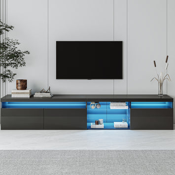 Unique Design TV Stand with 2 Glass Shelves, Ample Storage Space Media Console for TVs Up to 105