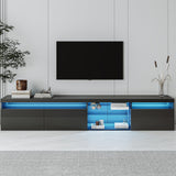 Unique Design TV Stand with 2 Glass Shelves, Ample Storage Space Media Console for TVs Up to 105", Versatile TV Cabinet with LED Color Changing Lights for Living Room, Black (OLD SKU: WF314584AAB)