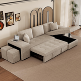 104.5" Modern L-Shape 3 Seat Reversible Sectional Couch, Pull Out Sleeper Sofa with Storage Chaise and 2 Stools for Living Room Furniture Set,Knox Charcoal (old sku:SG000431AAA)