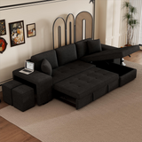 104.5" Modern L-Shape 3 Seat Reversible Sectional Couch, Pull Out Sleeper Sofa with Storage Chaise and 2 Stools for Living Room Furniture Set,Knox Charcoal (old sku:SG000431AAA)