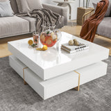 ON-TREND High Gloss Minimalist Design with LED Lights, 2-Tier Square Coffee Table, Center Table for Living Room, 31.5''x31.5''x14.2'',Black