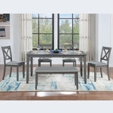 6 Piece Kitchen Dining Set, Rectangular Wooden Dining Table with 4 Upholstered Chairs and a Bench, Dining Table Set for 6 People, Living Room, Home Bar and Kitchen, Gray
