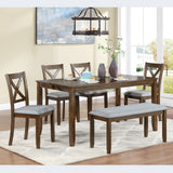 6 Piece Kitchen Dining Set, Rectangular Wooden Dining Table with 4 Upholstered Chairs and a Bench, Dining Table Set for 6 People, Living Room, Home Bar and Kitchen, Gray