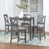 5 Piece Dining Table Set, Wooden Dining Square Table Set for 4, Counter Height Kitchen Table Set with Square Table and 4 Upholstered Chairs for Small Space, Gray