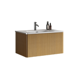 U046-Etna24W-305 Etna 24" Striped Walnut Bathroom Vanity with White Ceramic Sink, Wall Mounted Floating Bathroom Vanity for Modern Bathroom, Pre-assembled
