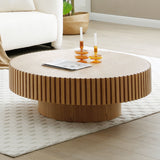 Natural Wood Coffee Table 39.37 MDF coffee table Modern Handcraft Drum Coffee Table  Circle Coffee Table for Living Room,ASH