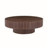 31.49'' Round Coffee Table Small Coffee Table for Apartment, Modern Living Room Coffee Table with Sturdy Pedestal,WALNUT (Same Sku:W876P243947)