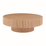 31.49'' Round Wood Coffee Table for Living Room, Modern Handcraft Drum Coffee Table, Circle Wooden Coffee Table for Small Space Apartment ASH.(Same Sku:W876P243948)