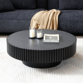 31.49'' Nesting Round Wood Coffee table for Apartment, Modern Living Room Coffee Table with Sturdy Pedestal ,BLACK (Same Sku:W876P243950)