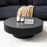 31.49'' Nesting Round Wood Coffee table for Apartment, Modern Living Room Coffee Table with Sturdy Pedestal ,BLACK (Same Sku:W876P243950)