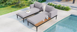 TOPMAX Modern Outdoor Daybed Patio Metal Daybed with Wood Topped Side Spaces for Drinks, 2 in 1 Padded Chaise Lounges for Poolside, Balcony, Deck, Beige