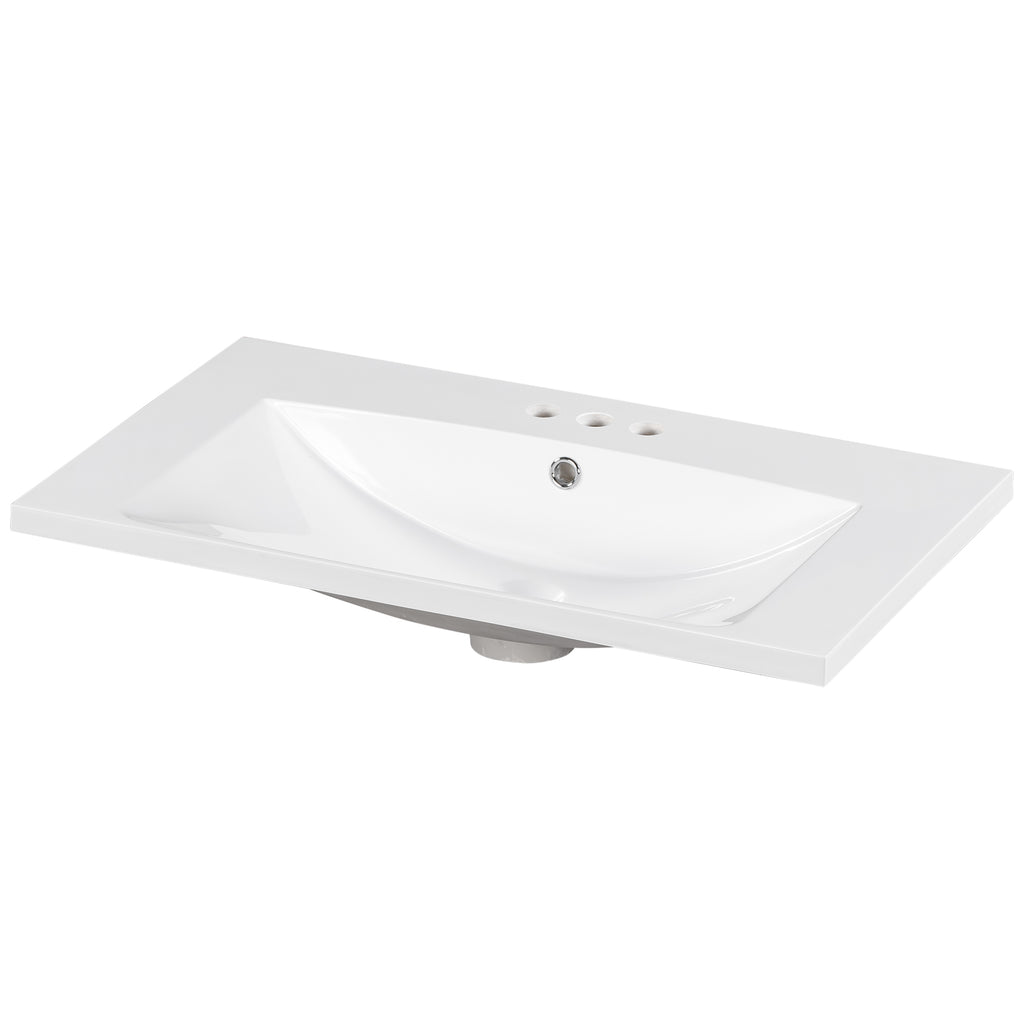 30" Single Bathroom Basin Sink, Vanity Top Only, 3-Faucet Holes, Resin (REPLACE WF305076AAK)