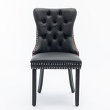 A&A Furniture,Nikki Collection Modern,High-end Tufted Solid Wood Contemporary PU and Velvet Upholstered Dining Chair with Wood Legs Nailhead Trim  2 Pcs Set,White+Black, SW2101WB