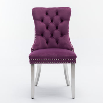 Nikki Collection Modern, High-end Tufted Solid Wood Contemporary Velvet Upholstered Dining Chair with Chrome Stainless Steel Plating Legs,Nailhead Trim,Set of 2,Purple and Chrome, SW1701PP