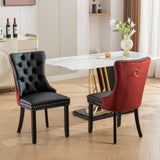 A&A Furniture,Nikki Collection Modern,High-end Tufted Solid Wood Contemporary PU and Velvet Upholstered Dining Chair with Wood Legs Nailhead Trim  2 Pcs Set,White+Black, SW2101WB