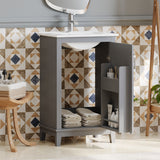 [Viedo] 20 Inch Modern Small Bathroom Vanity Cabinet With Ceramic Basin- 20*14.5*33.3 Inches,Ample Storage,1 Soft Close Door