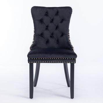 Classic Velvet Dining Chairs,  High-end Tufted Solid Wood Contemporary Velvet Upholstered Dining Chair with Wood Legs Nailhead, SET OF 2,Black and Patterned,SW2201BK