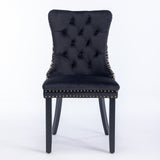 Classic Velvet Dining Chairs,  High-end Tufted Solid Wood Contemporary Velvet Upholstered Dining Chair with Wood Legs Nailhead, SET OF 2,Black and Patterned,SW2201BK