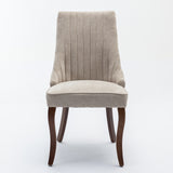 Rayon Cloth Flocking Linen Dining Chairs Channel Kitchen Dinner Chair Comfy Fabric Upholstered Accent Chair for Dining Room with Curved Solid Wood Legs,Set of 2 (Beige), SW1847BG