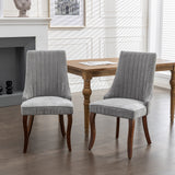 Rayon Cloth Flocking Linen Dining Chairs Channel Kitchen Dinner Chair Comfy Fabric Upholstered Accent Chair for Dining Room with Curved Solid Wood Legs,Set of 2 (Beige), SW1847BG