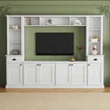 Minimalist Entertainment Wall Unit Set with Bridge for TVs Up to 75'', Ample Storage Space TV Stand with Adjustable Shelves, Modernist Large Media Console for Living Room, White (OLD SKU: SD000031AAK)