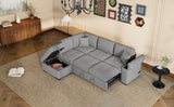 Sleeper Sectional Sofa, L-Shape Corner Couch Sofa-Bed with Storage Ottoman & Hidden Arm Storage & USB Charge  for Living Room Apartment, Black