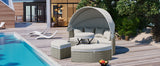 TOPMAX Patio Furniture Round Outdoor Sectional Sofa Set Rattan Daybed Two-Tone Weave Sunbed with Retractable Canopy, Separate Seating and Removable Cushion, Beige