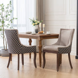 A&A Furniture,Ultra Side Dining Chair，Thickened fabric chairs with neutrally toned solid wood legs， Bronze nail head，Set of 2，Beige