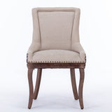 A&A Furniture,Ultra Side Dining Chair，Thickened fabric chairs with neutrally toned solid wood legs， Bronze nail head，Set of 2，Beige