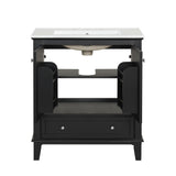 30" Bathroom Vanity with Sink Combo, Multi-functional Bathroom Cabinet with Doors and Drawer, Solid Wood and MDF Board, Black