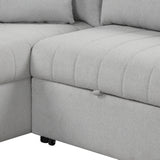 82.6" L-shaped Sectional Pull Out Sofa Bed Sleeper Sofa with Two USB Ports, Two Power Sockets and a Movable Storage Ottoman, Beige