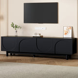 ON-TREND Cream Style TV Stand with Arched Doors & 2 Drawers for TVs up to 75", Minimalist Media Console with Rebound Device, Entertainment Center with 5 Iron Round Legs for Living Room, Bedroom, Black