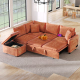 82.67"Convertible Sofa Bed Sectional Sofa Sleeper L-shaped Sofa with a Storage Ottoman,Two Pillows, Two Power Sockets and Two USB Ports for Living Room, Green