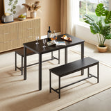 Dining Table Set, Bar Table with 2 Dining Benches, Kitchen Table Counter with Chairs, Industrial for Kitchen Breakfast Table, Living Room, Party Room, Grey and Black,43.3″L x 23.6″W x 29.9″H