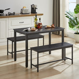Dining Table Set, Bar Table with 2 Dining Benches, Kitchen Table Counter with Chairs, Industrial for Kitchen Breakfast Table, Living Room, Party Room, Grey and Black,43.3″L x 23.6″W x 29.9″H