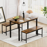 Dining Table Set, Bar Table with 2 Dining Benches, Kitchen Table Counter with Chairs, Industrial for Kitchen Breakfast Table, Living Room, Party Room, Grey and Black,43.3″L x 23.6″W x 29.9″H