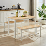 Dining Table Set, Bar Table with 2 Dining Benches, Kitchen Table Counter with Chairs, Industrial for Kitchen Breakfast Table, Living Room, Party Room, Grey and Black,43.3″L x 23.6″W x 29.9″H