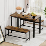 Dining Table Set, Bar Table with 2 Dining Benches, Kitchen Table Counter with Chairs, Industrial for Kitchen Breakfast Table, Living Room, Party Room, Grey and Black,43.3″L x 23.6″W x 29.9″H