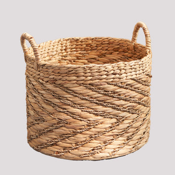 Isidore Round Water Hyacinth Seagrass Woven Basket with Handles - 15