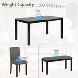 6-Piece Dining Table Set with Bench and Chairs, Dining Table Set for 6 with Bench, Wooden Dining Table Set for Kitchen, Dining Room, Light Grey & Black Two Tone