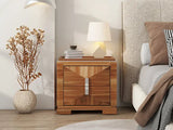 Mid-Century Modern Nightstand, 2 Drawers Wide Sofa Side Table,Wood Diamond Shaped End Table with Storage,Closet with Heavy Duty Base,Small Bedside Table for Bedroom,Living Room,Entrance, Light Brown