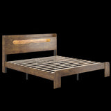 Bed Frame King Size, Wood Platform Bed Frame with Storage LED Light Headboard and 2 USB , Noise Free,No Box Spring Needed and Easy Assembly Tool,Large Under Bed Storage,Dark Brown