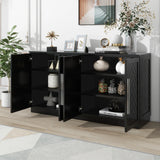 TREXM Sideboard Buffet Cabinet with Storage, Buffet Cabinet with Adjustable Shelves and Silver Handles Sideboard Cabinet for Kitchen, Dining Room, Living Room, Black