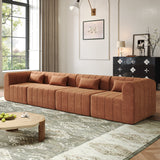 145.5 Inch Modular Full-Compressed Sectional Sofa, Espresso Polyester Upholstered Modular Sofa with 4 Pieces, Compressed Sponge Modular Couch for Living Room