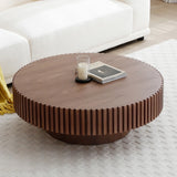 31.49'' Round Coffee Table Small Coffee Table for Apartment, Modern Living Room Coffee Table with Sturdy Pedestal,WALNUT (Same Sku:W876P243947)