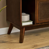 67.9 Inch Mid Century Modern Rattan TV Stand for TVs up to 75", Entertainment Cabinet, Media Console for Living Room Media Room, Solid Wood Feet & Rattan Cabinet Doors - Walnut