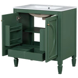 30" Bathroom Vanity with Sink, Two Doors with Shelf, Soft Close Door Hinges, Vintage Style, Green