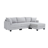 100-inch corduroy fabric sofa with L-shaped modular 3-seat convertible sofa, built-in dual charging ports at the arms, and armrests can be freely placed anywhere