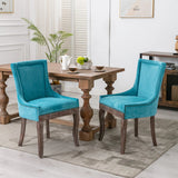 A&A Furniture,Ultra Side Dining Chair，Thickened fabric chairs with neutrally toned solid wood legs， Bronze nail head，Set of 2，Beige